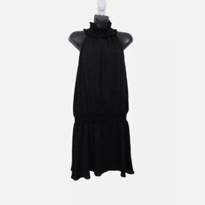 Amanda Uprichard sz Medium Black Mini Dress High Neck Key Hole Smock Sleeveless